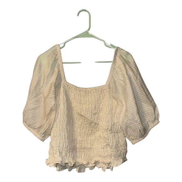 Old Navy Cream Smocked Puff Sleeve Top, Large - Picture 5 of 9